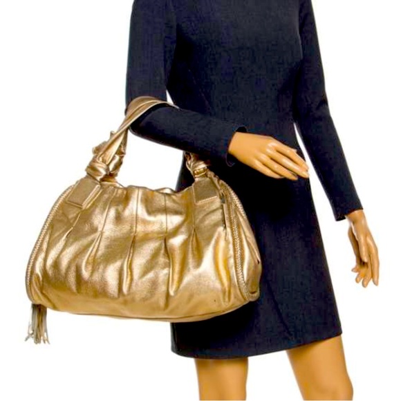 Cole Haan Handbags - Cole Haan Metallic Gold Pebbled Large Leather Hobo